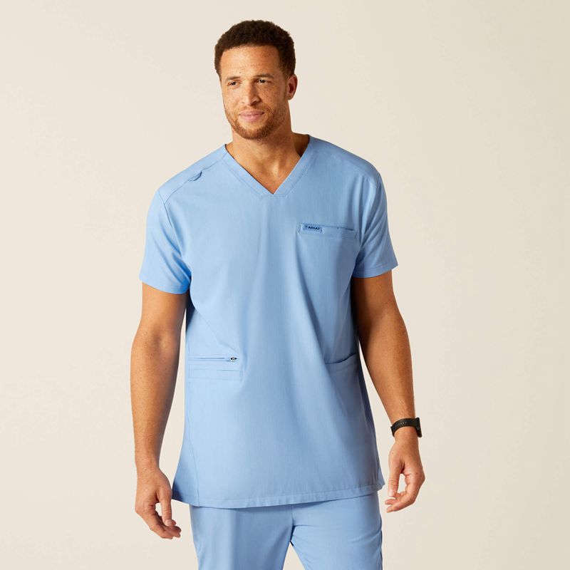 Ariat Derham 6 Pocket Scrub Top Bleu Clair Homme | FDM-96641991