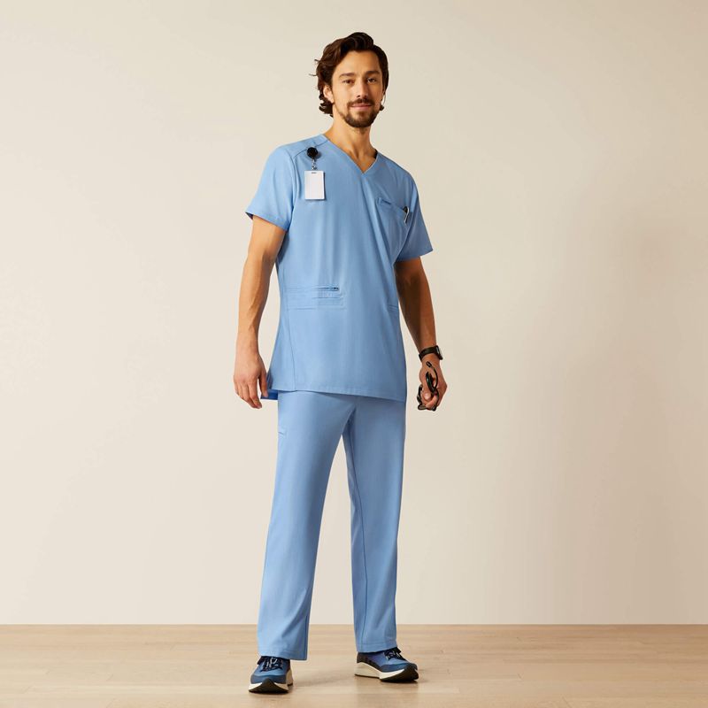 Ariat Derham 6 Pocket Scrub Top Bleu Clair Homme | FDM-96641991