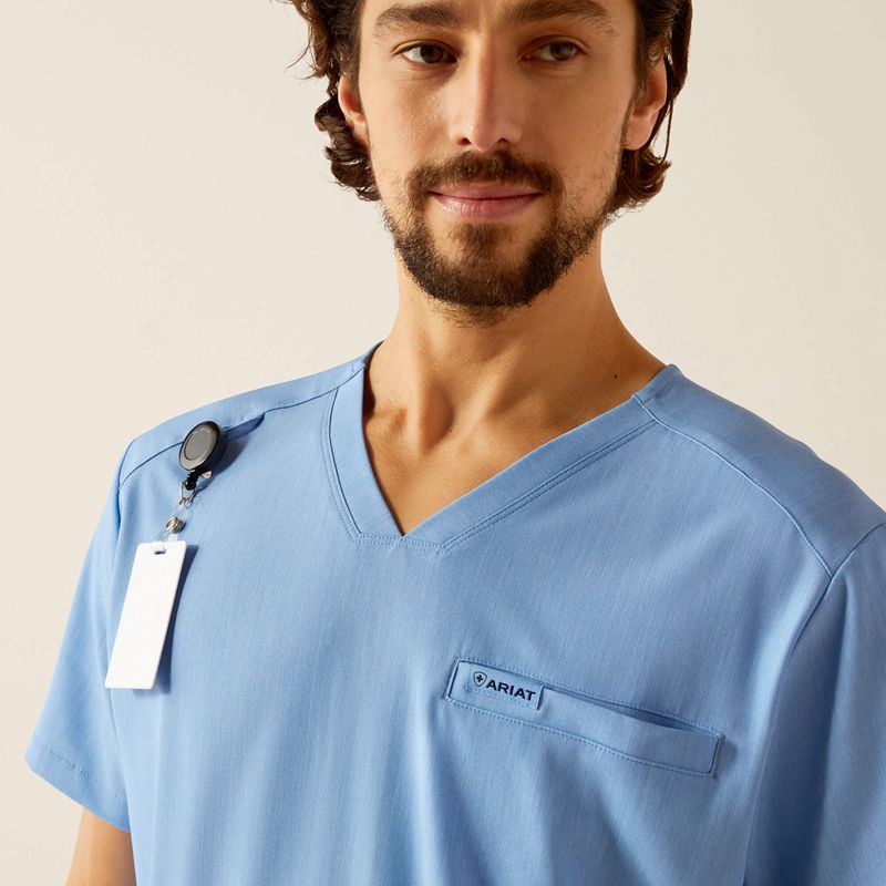 Ariat Derham 6 Pocket Scrub Top Bleu Clair Homme | FDM-96641991