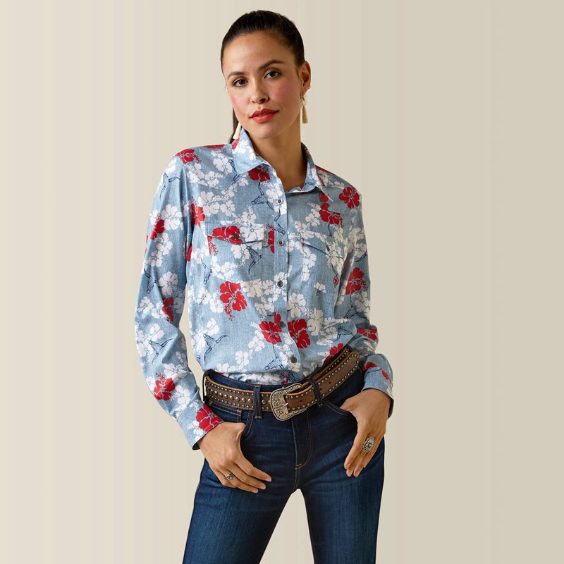 Ariat Western Venttek Stretch Shirt Rouge Blanche Bleu Femme | ZOS-60333710