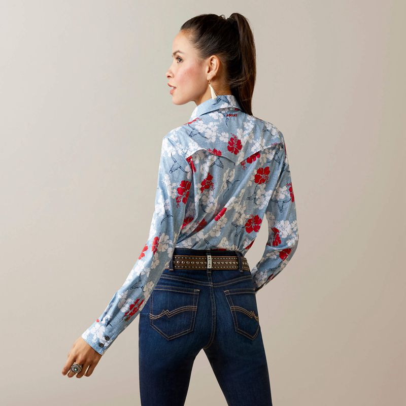 Ariat Western Venttek Stretch Shirt Rouge Blanche Bleu Femme | ZOS-60333710