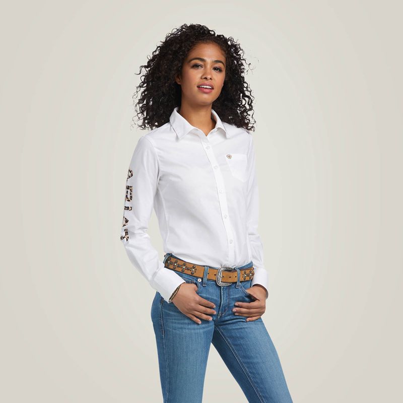 Ariat Team Kirby Stretch Shirt Blanche Leopard Femme | GWL-31861816