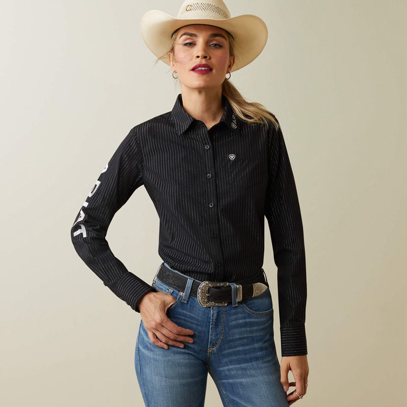 Ariat Team Kirby Stretch Shirt Noir Argent Femme | PJN-30558510