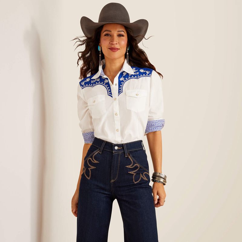 Ariat Sendero Senorita Shirt Blanc Femme | LPN-62873067