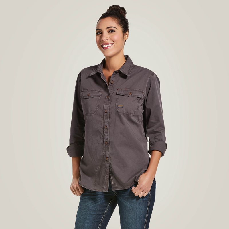 Ariat Rebar Washed Twill Work Shirt Grise Femme | TSQ-01213471