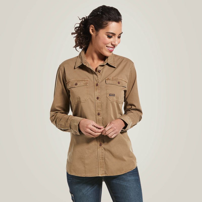 Ariat Rebar Washed Twill Work Shirt Kaki Femme | SQC-21912080