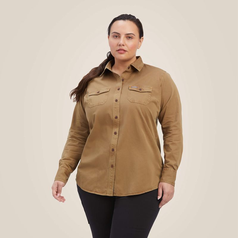 Ariat Rebar Washed Twill Work Shirt Kaki Femme | SQC-21912080