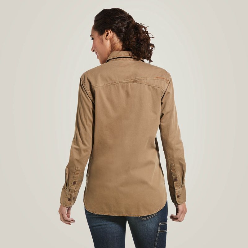 Ariat Rebar Washed Twill Work Shirt Kaki Femme | SQC-21912080