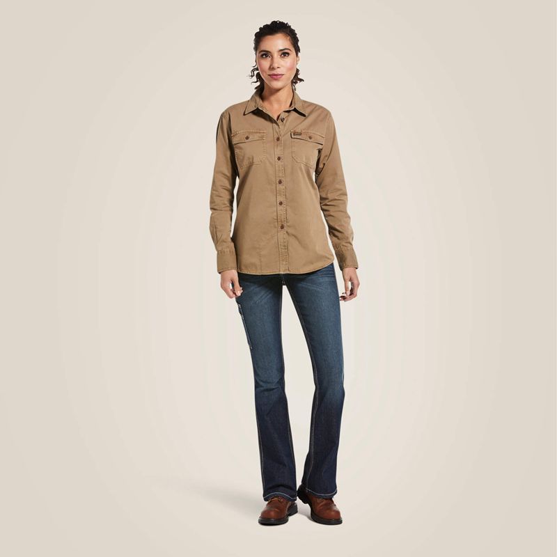 Ariat Rebar Washed Twill Work Shirt Kaki Femme | SQC-21912080