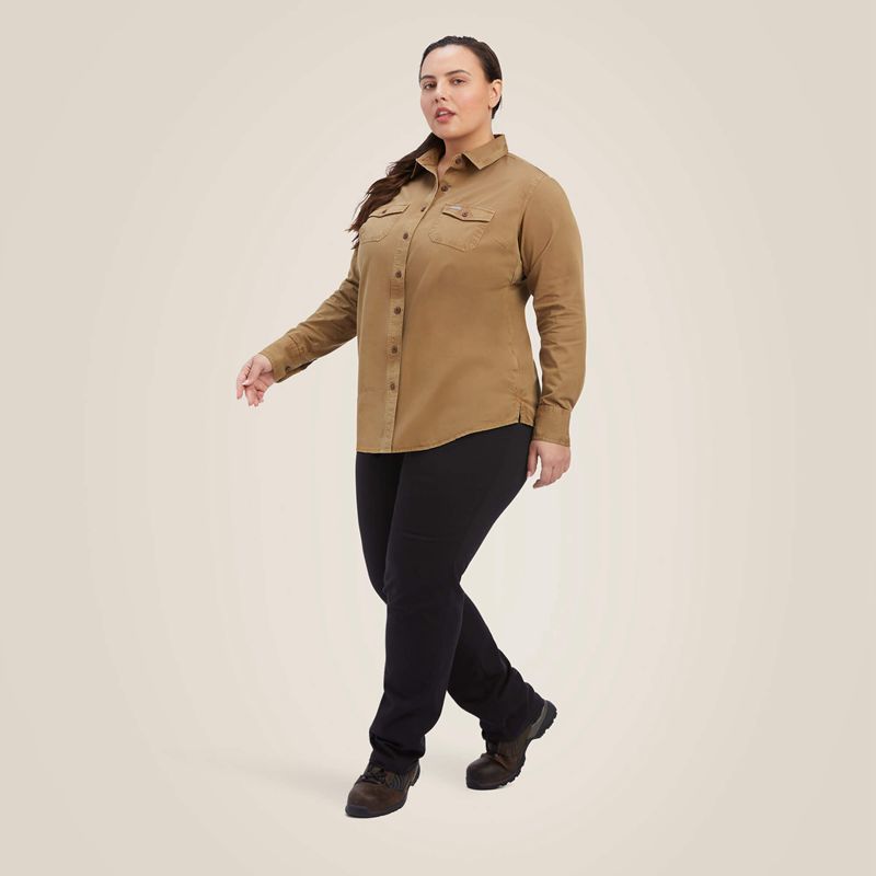 Ariat Rebar Washed Twill Work Shirt Kaki Femme | SQC-21912080