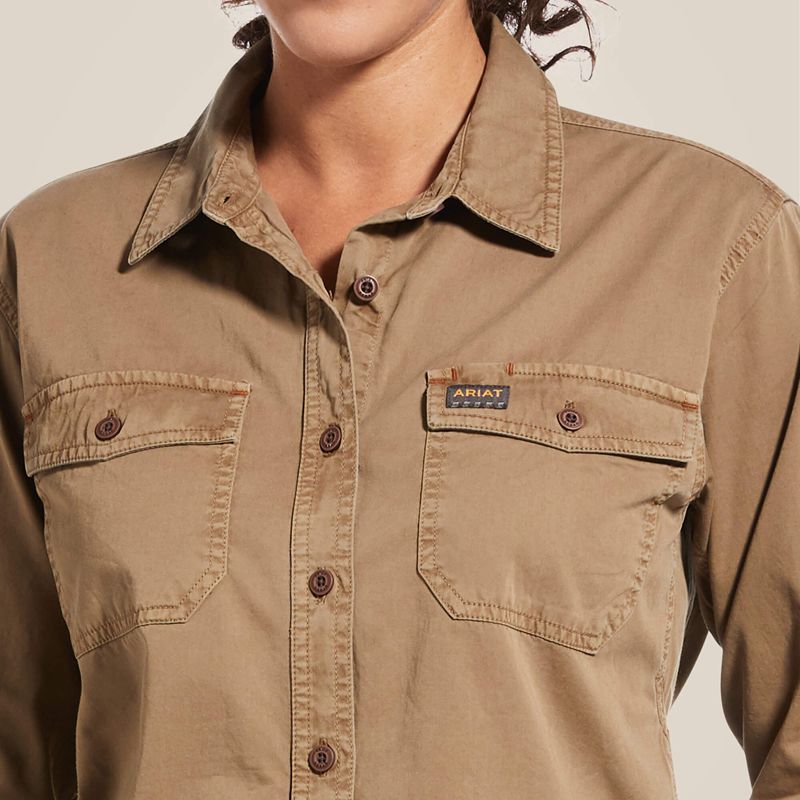 Ariat Rebar Washed Twill Work Shirt Kaki Femme | SQC-21912080