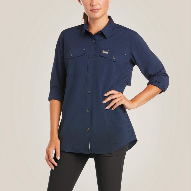 Ariat Rebar Made Tough Venttek Durastretch Work Shirt Bleu Marine Femme | ARS-30287813