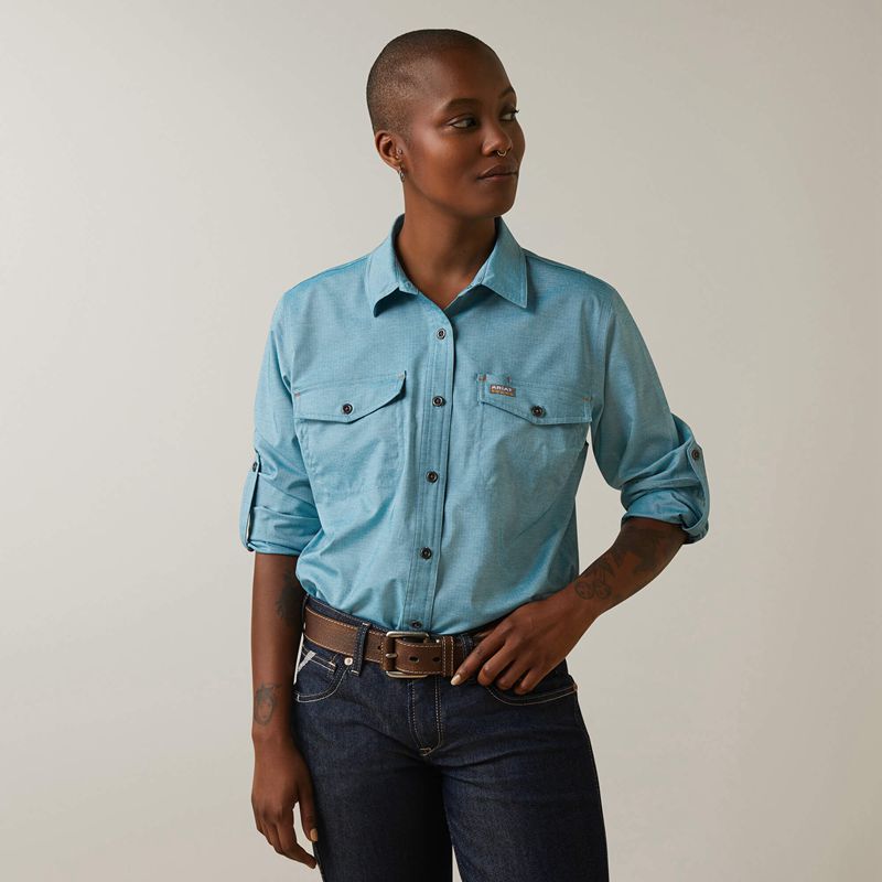 Ariat Rebar Made Tough Venttek Durastretch Work Shirt Larkspur Heather Femme | XAZ-20245792