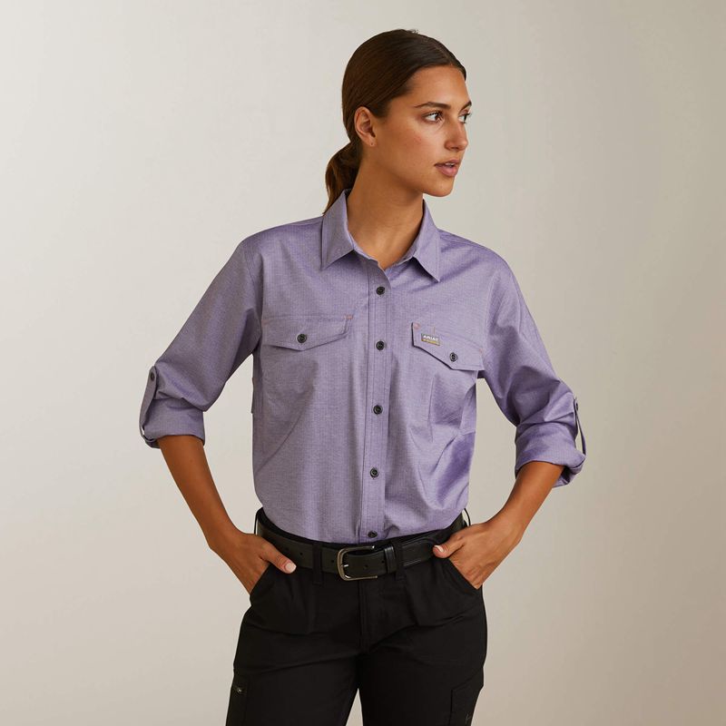 Ariat Rebar Made Tough Venttek Durastretch Work Shirt Bleu Femme | OVT-53789591