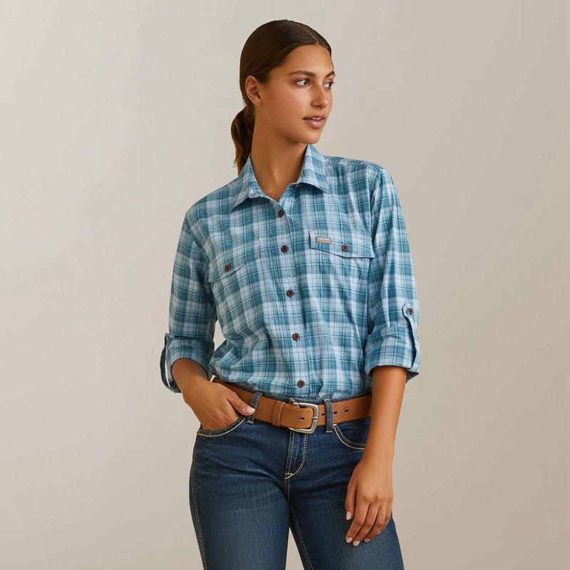 Ariat Rebar Made Tough Durastretch Work Shirt Clear Sky Plaid Femme | MTC-91498596