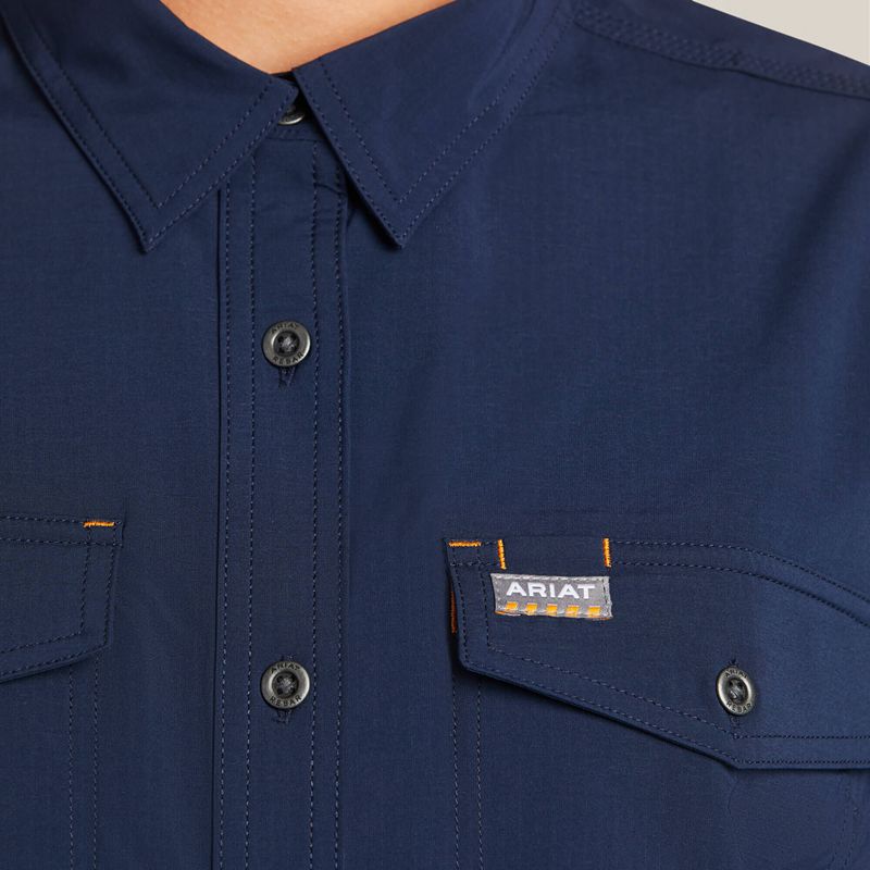 Ariat Rebar Made Tough Venttek Durastretch Work Shirt Bleu Marine Femme | ARS-30287813