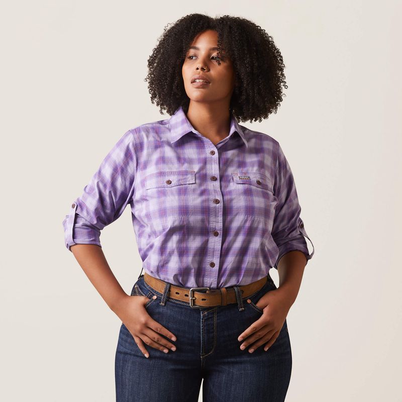 Ariat Rebar Made Tough Durastretch Work Shirt Lavendar Plaid Femme | VQQ-50124538