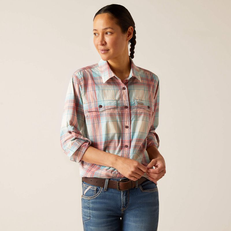 Ariat Rebar Made Tough Durastretch Work Shirt Vanilla Ice Plaid Femme | IYO-50687553