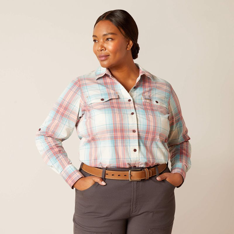 Ariat Rebar Made Tough Durastretch Work Shirt Vanilla Ice Plaid Femme | IYO-50687553