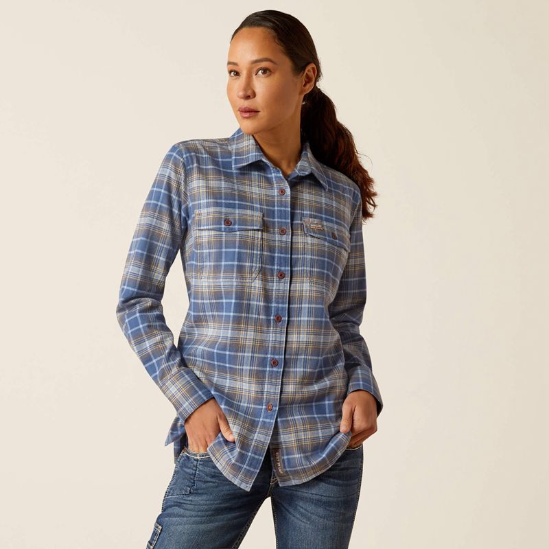 Ariat Rebar Flannel Durastretch Work Shirt Bleu Marine Femme | KUJ-10850945