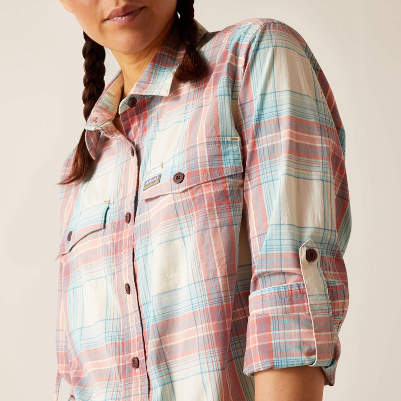 Ariat Rebar Made Tough Durastretch Work Shirt Vanilla Ice Plaid Femme | IYO-50687553