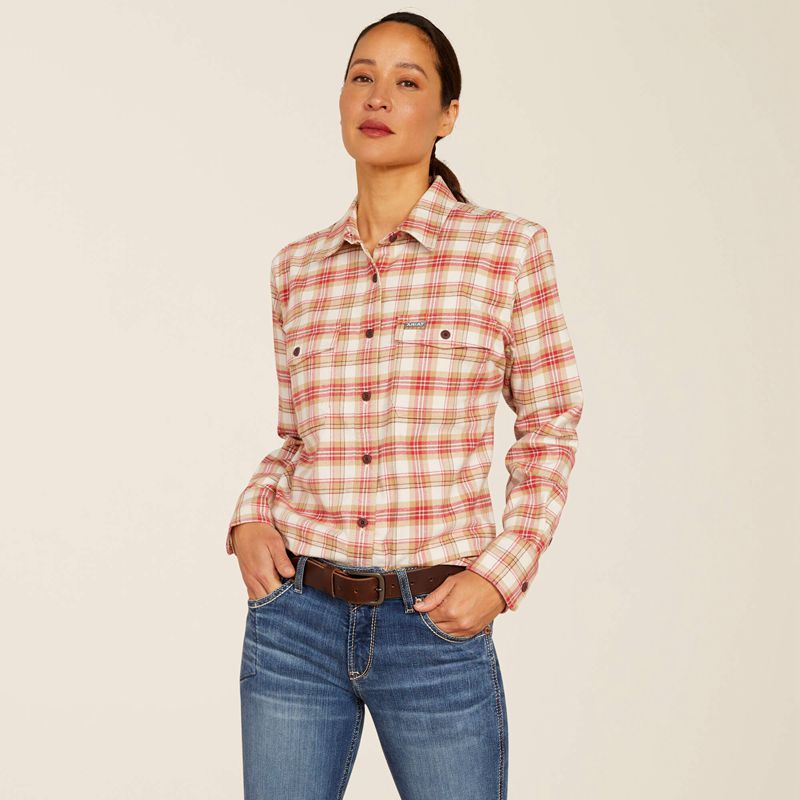 Ariat Rebar Flannel Durastretch Work Shirt Almond Milk Femme | STE-59276534