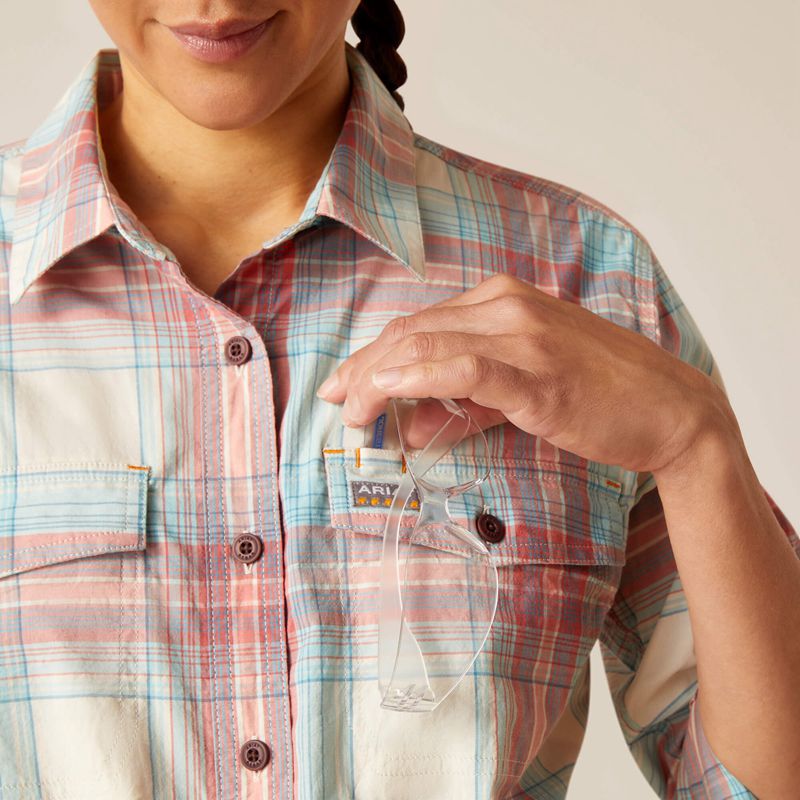 Ariat Rebar Made Tough Durastretch Work Shirt Vanilla Ice Plaid Femme | IYO-50687553