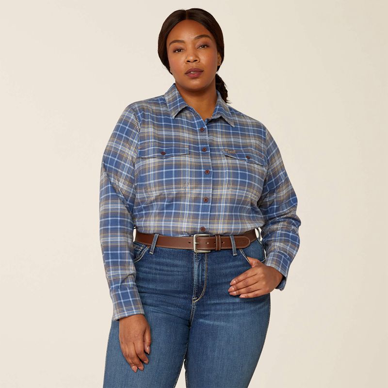 Ariat Rebar Flannel Durastretch Work Shirt Bleu Marine Femme | KUJ-10850945