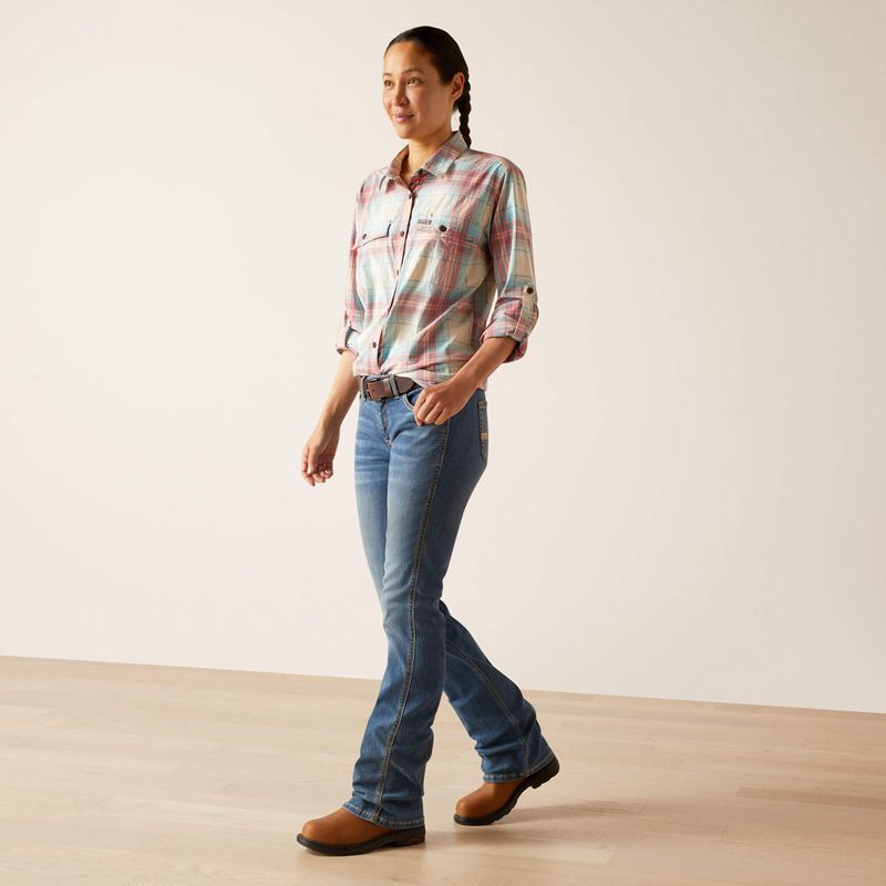 Ariat Rebar Made Tough Durastretch Work Shirt Vanilla Ice Plaid Femme | IYO-50687553