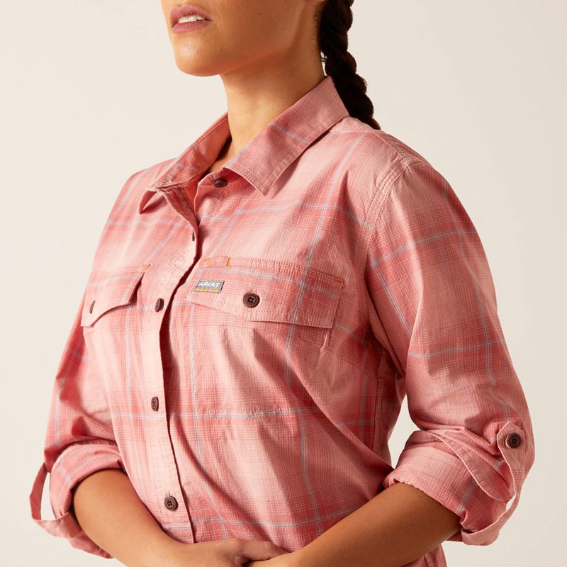 Ariat Rebar Made Tough Durastretch Work Shirt Mauveglow Plaid Femme | KCC-70765758