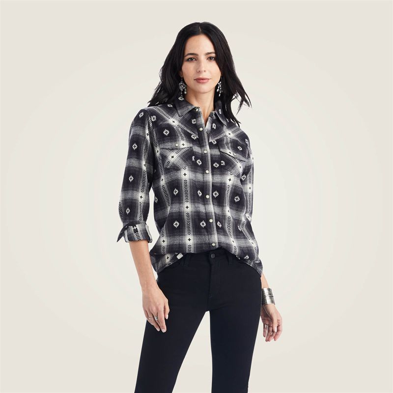 Ariat Real Thunderstorm Shirt Thunderstorm Plaid Dobby Flann Femme | KUQ-04181684