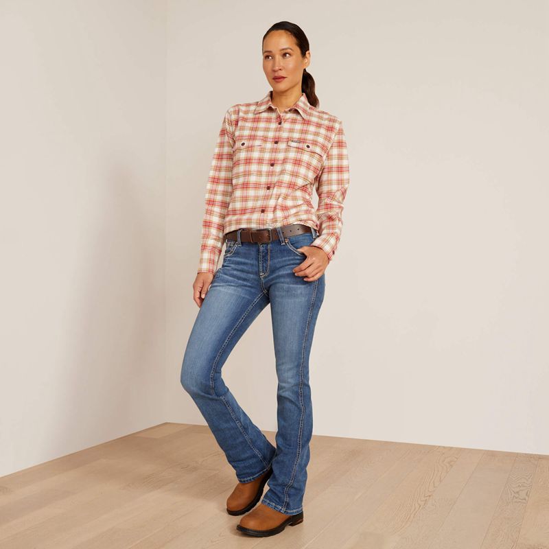 Ariat Rebar Flannel Durastretch Work Shirt Almond Milk Femme | STE-59276534