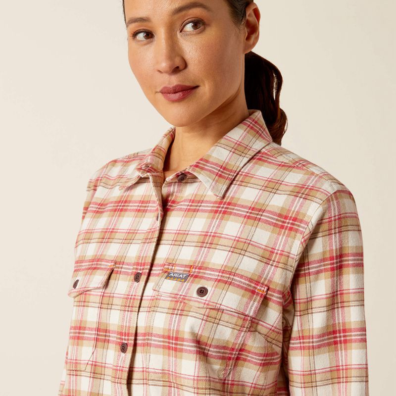 Ariat Rebar Flannel Durastretch Work Shirt Almond Milk Femme | STE-59276534