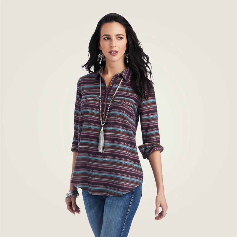 Ariat Real Billie Jean Popover Shirt Roadside Stripe Femme | GHV-27860491