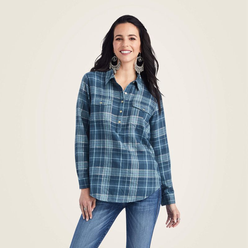 Ariat Real Billie Jean Popover Shirt Lurex Plaid Femme | ZMF-78113368