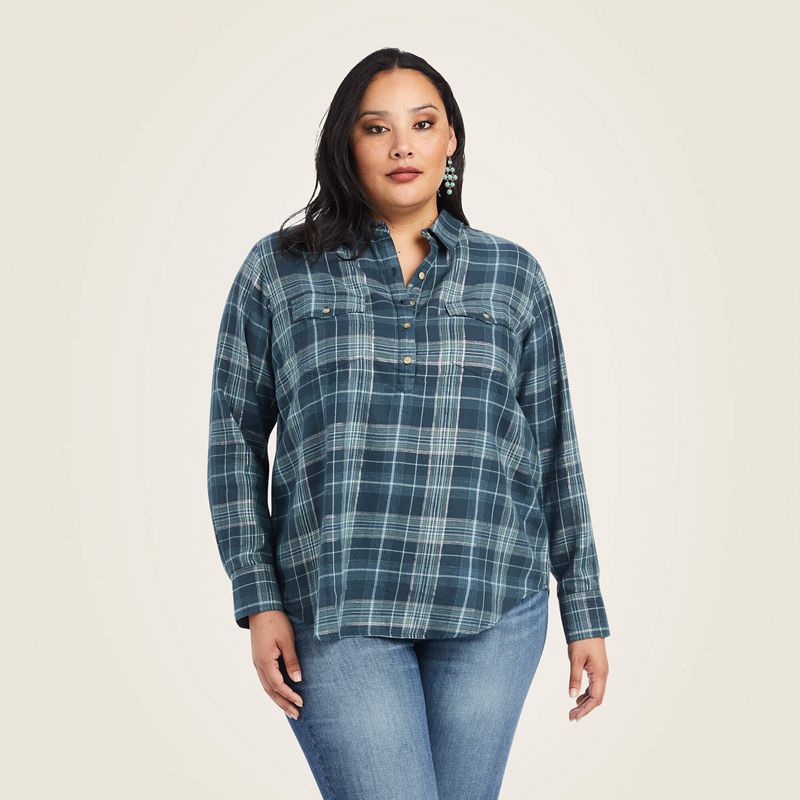 Ariat Real Billie Jean Popover Shirt Lurex Plaid Femme | ZMF-78113368