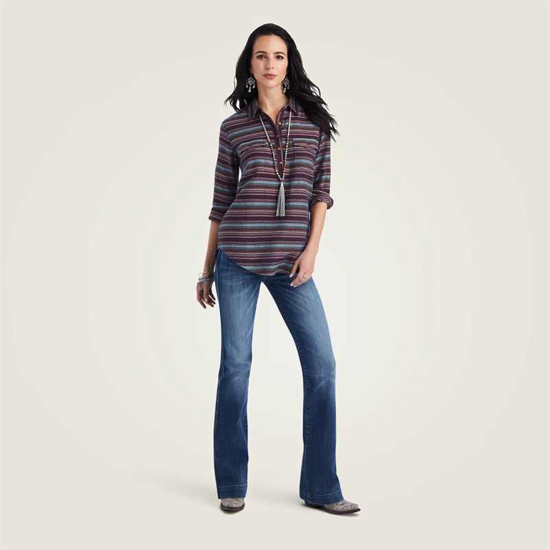 Ariat Real Billie Jean Popover Shirt Roadside Stripe Femme | GHV-27860491