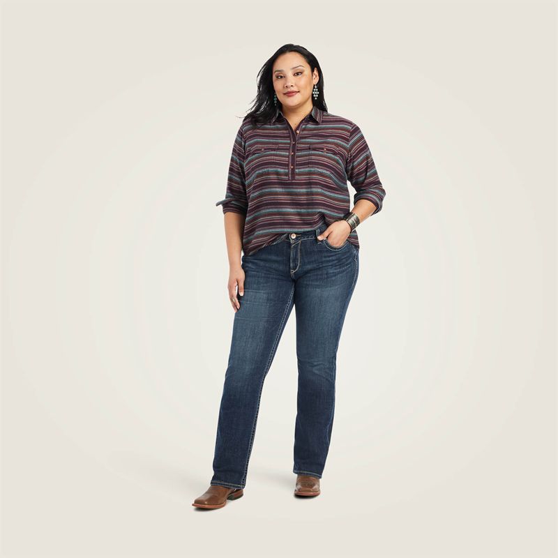 Ariat Real Billie Jean Popover Shirt Roadside Stripe Femme | GHV-27860491