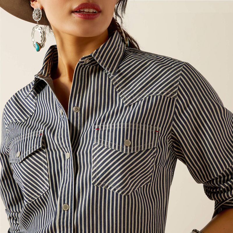 Ariat Railroad Stripe Shirt Indigo Femme | CIG-98797213