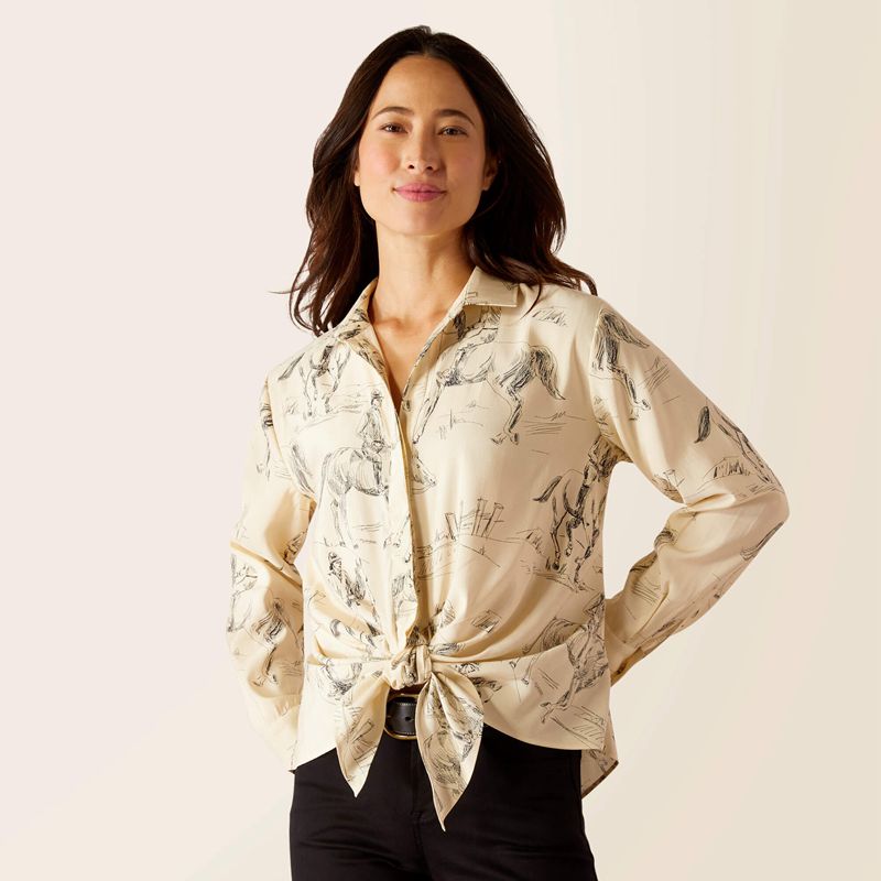 Ariat Larkspur Blouse Ivory Toile Femme | DXM-20732763