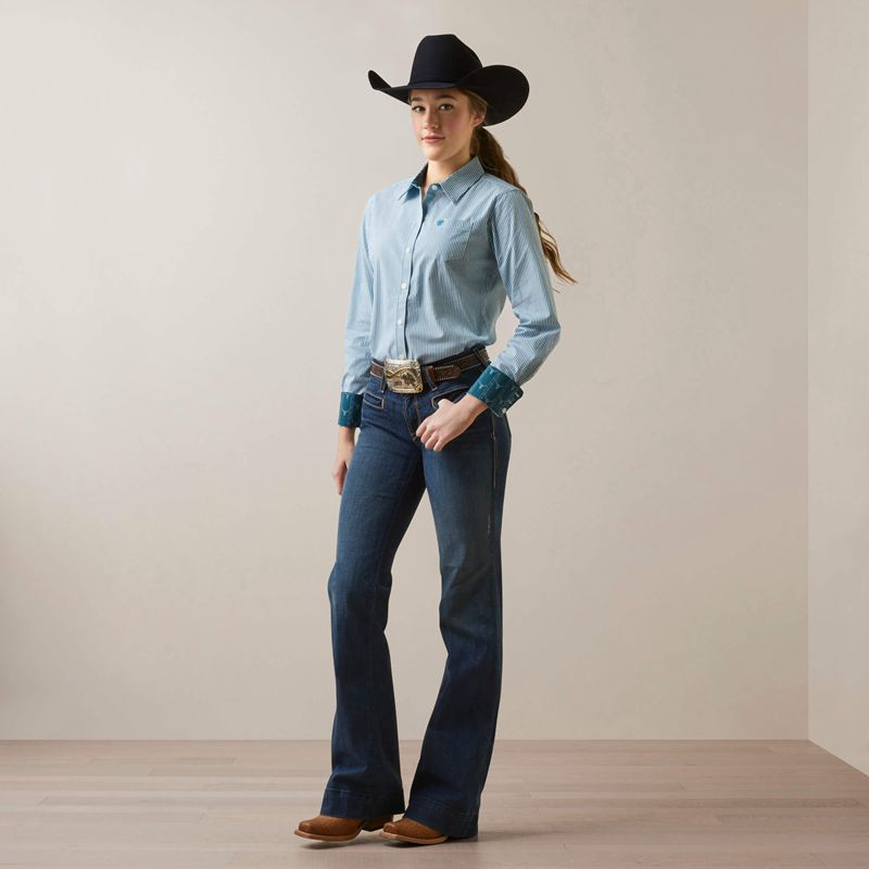 Ariat Kirby Stretch Shirt Crystal Teal Stripe Femme | HDX-69630861