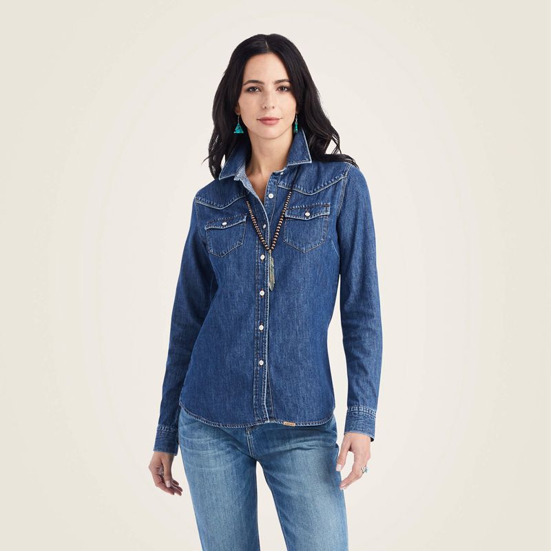 Ariat Farriday Denim Shirt Bluelight Femme | AMY-92426614