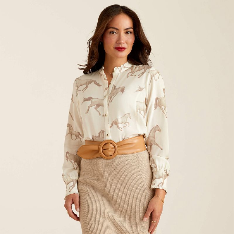 Ariat Clarion Blouse Sepia Horse Print Femme | MSV-32466717