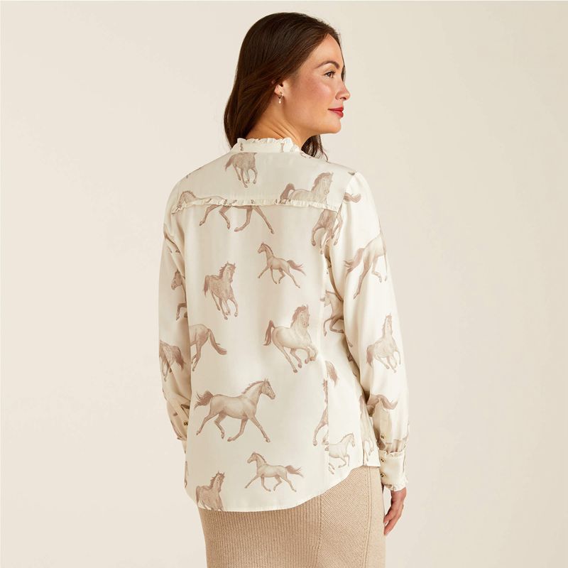 Ariat Clarion Blouse Sepia Horse Print Femme | MSV-32466717