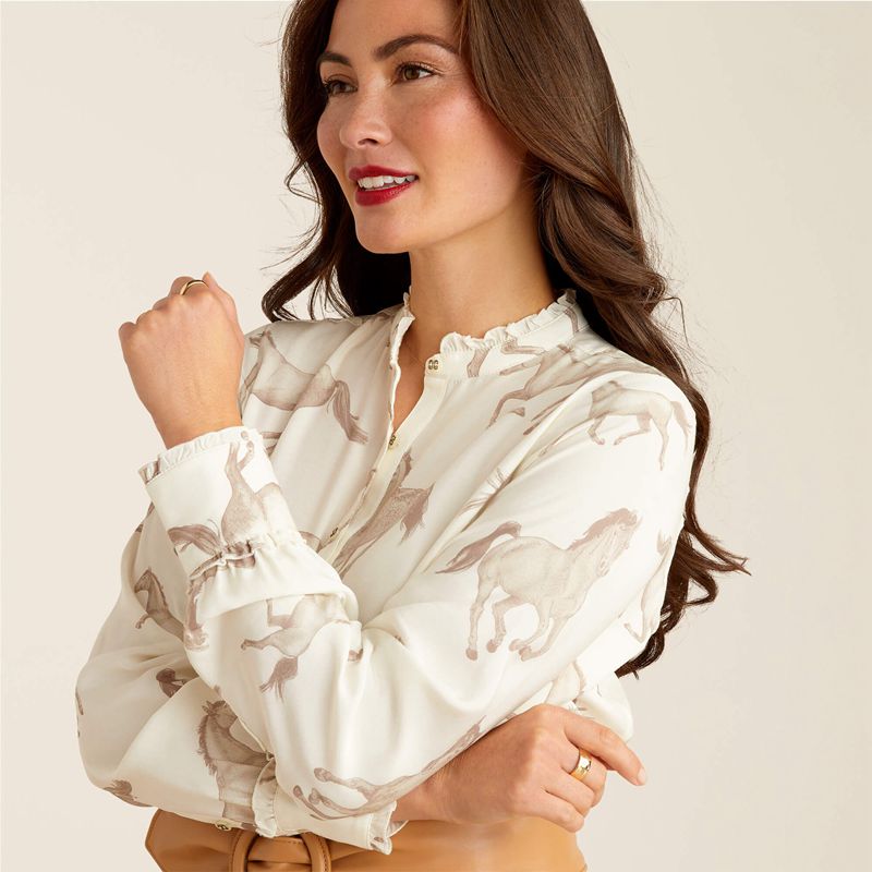 Ariat Clarion Blouse Sepia Horse Print Femme | MSV-32466717