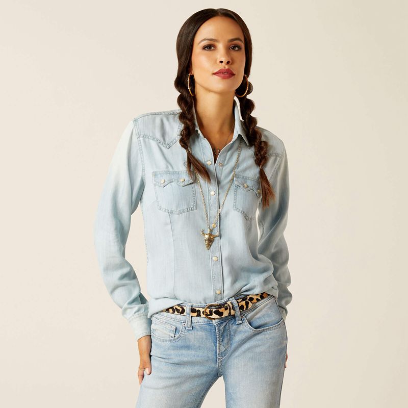 Ariat Blues Shirt Bleached Chambray Femme | SBY-13481787