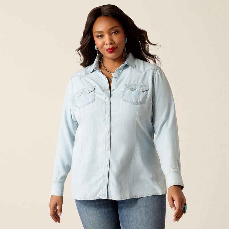 Ariat Blues Shirt Bleached Chambray Femme | SBY-13481787