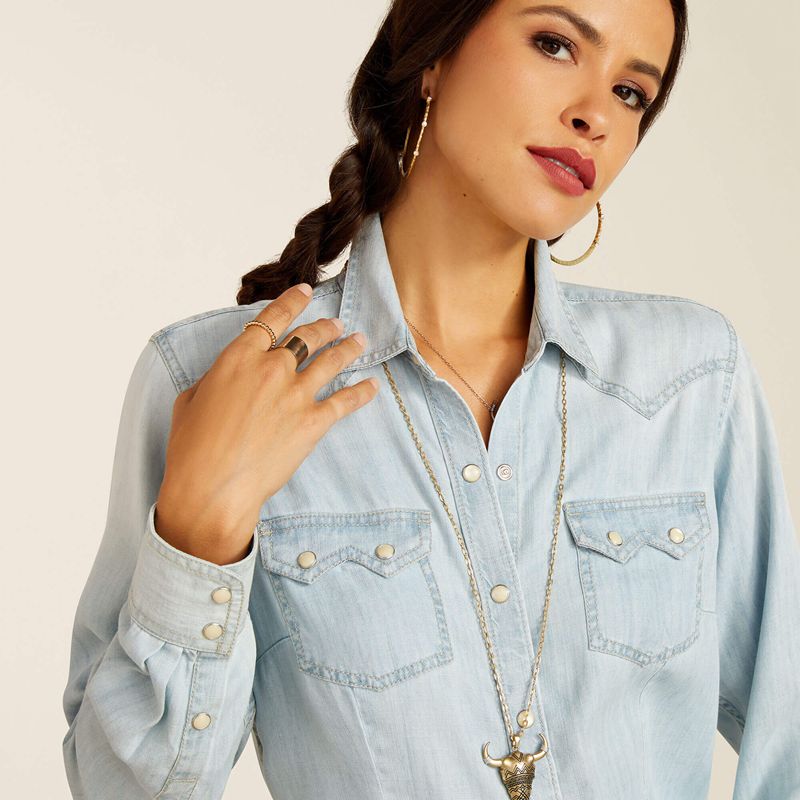 Ariat Blues Shirt Bleached Chambray Femme | SBY-13481787