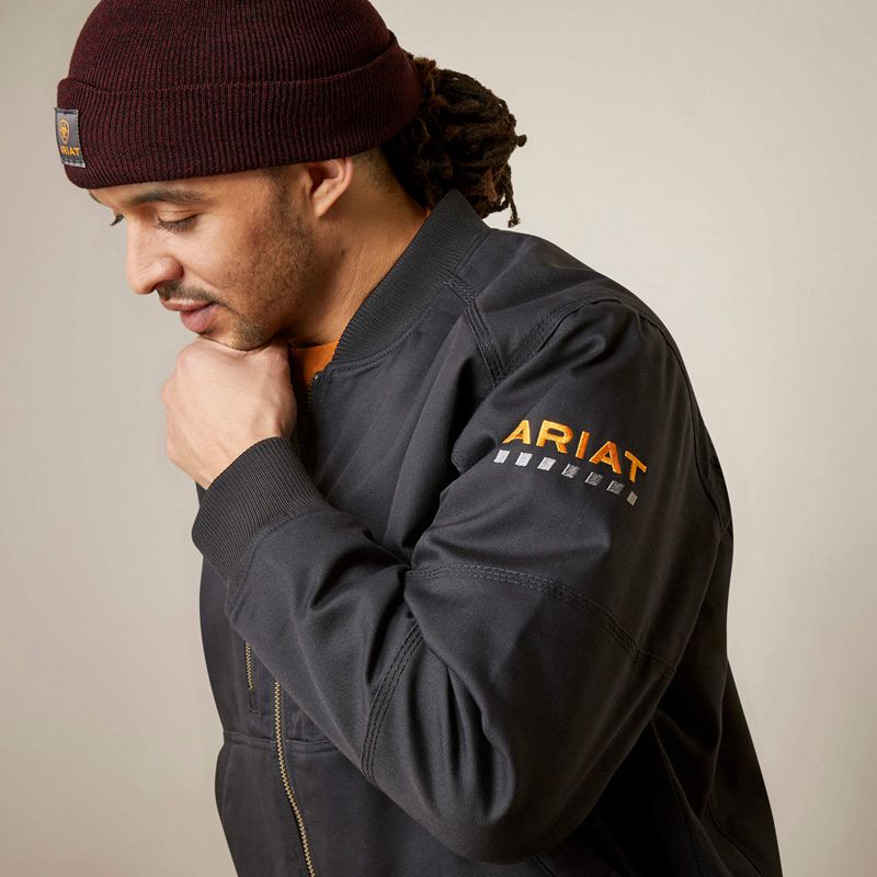 Ariat Rebar Stretch Canvas Bomber Jacket Noir Homme | SBX-10543969