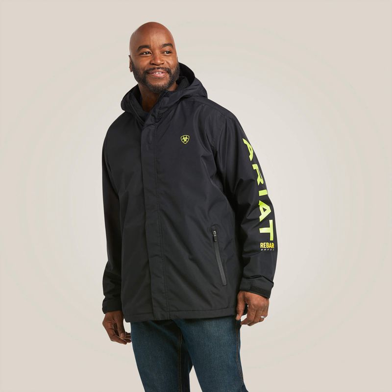 Ariat Rebar Stormshell Logo Waterproof Jacket Black/Lime Homme | PJK-72155954